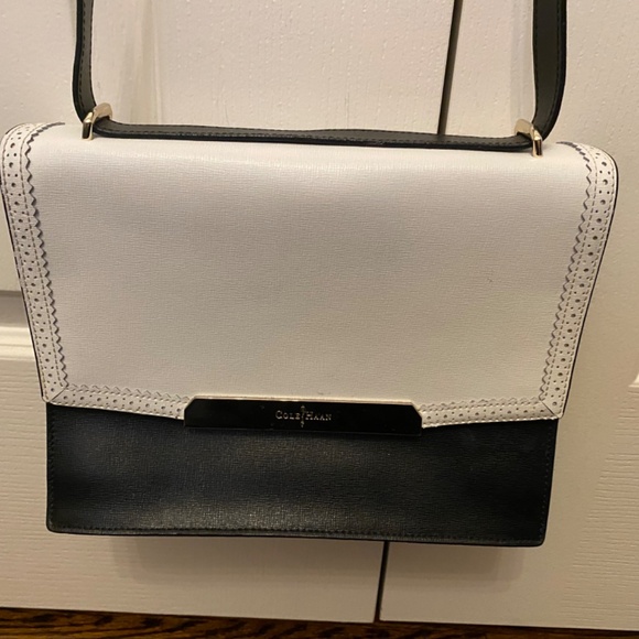 Cole Haan Gladstone Leather Black and White Shoulder Bag - Picture 1 of 8
